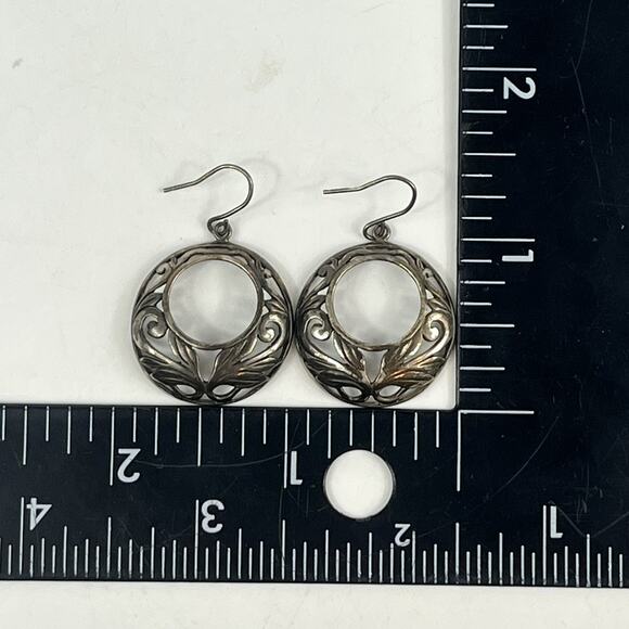Sterling Silver 925 Earrings Vintage Dreamcatcher Pierced Dangle Circle Solid - Picture 3 of 3